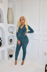 Ribbed Velvet Zip Jumpsuit